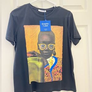 WOMENS Zara black graphic tee size Small.